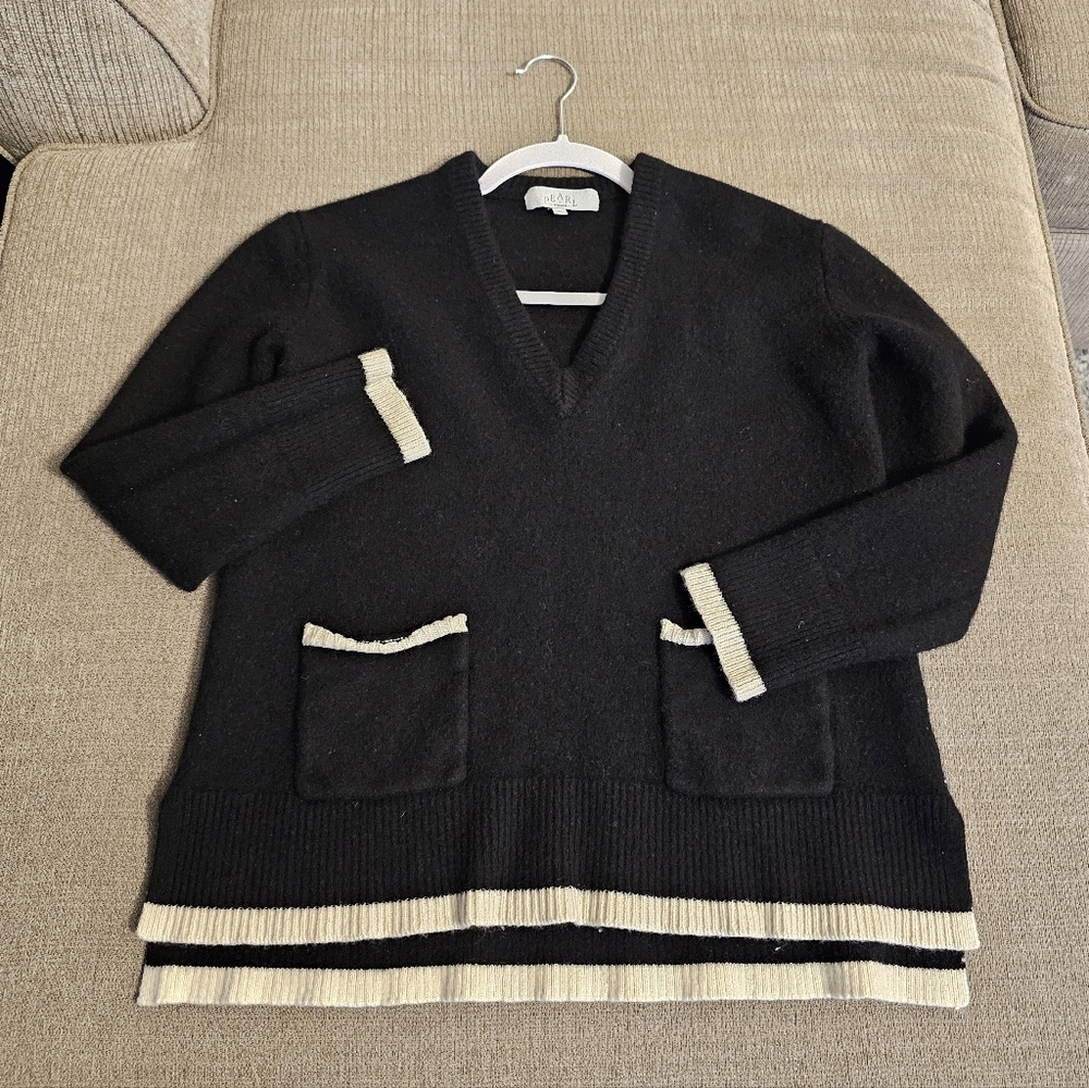 Pearl By Lela Rose Black Cashmere Wool Blend V-Neck Sweater Size XS